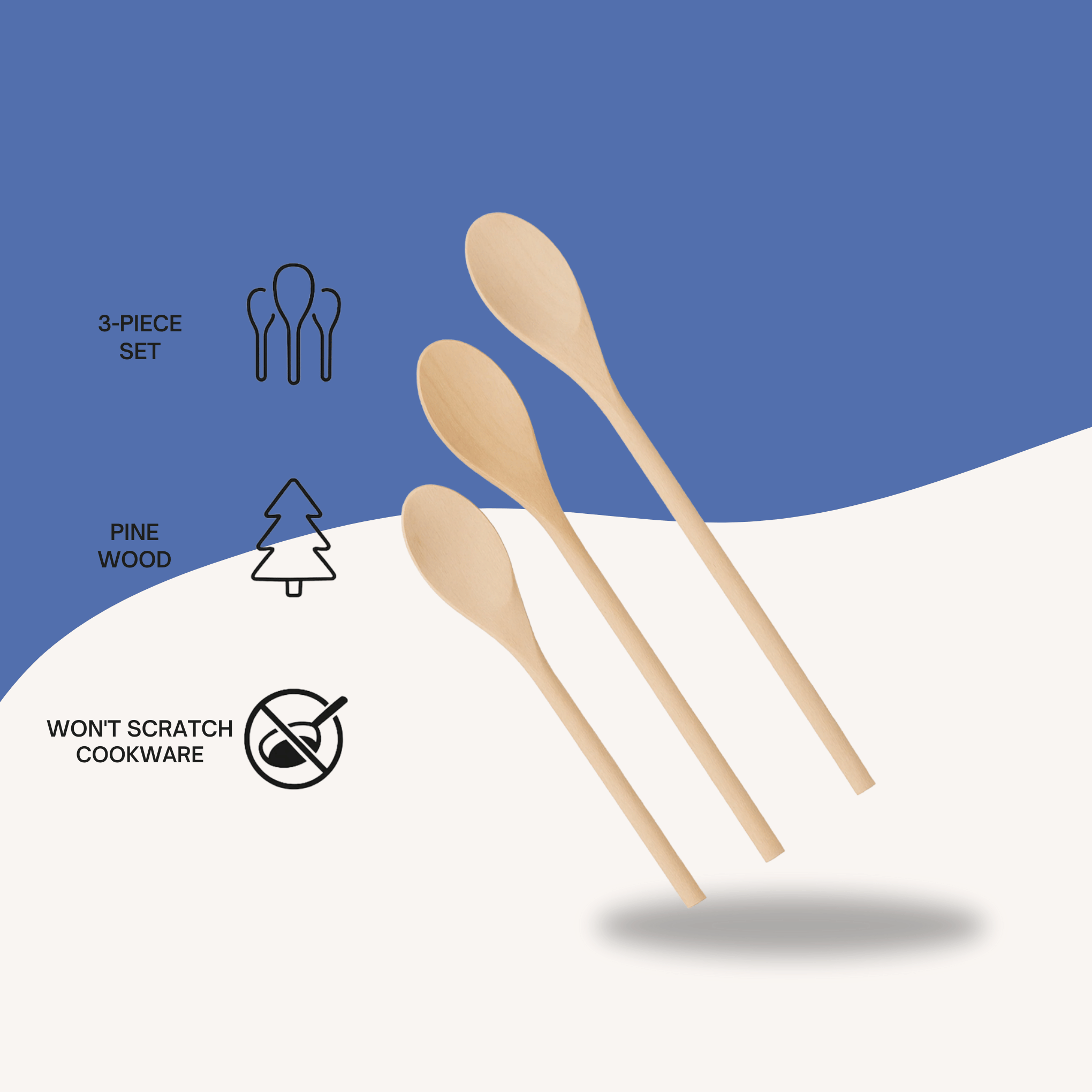 Regent Kitchen Spoon Set – Pine Wood – 3 Piece