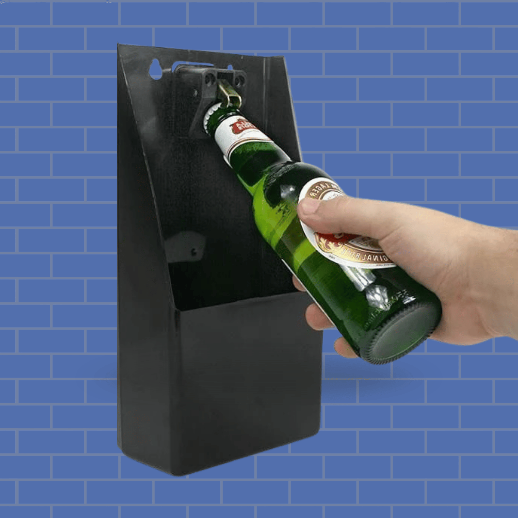 Bar Butler Wall Mount Bottle Opener – With Cap Catcher – Black – 140 x 85 x 300mm