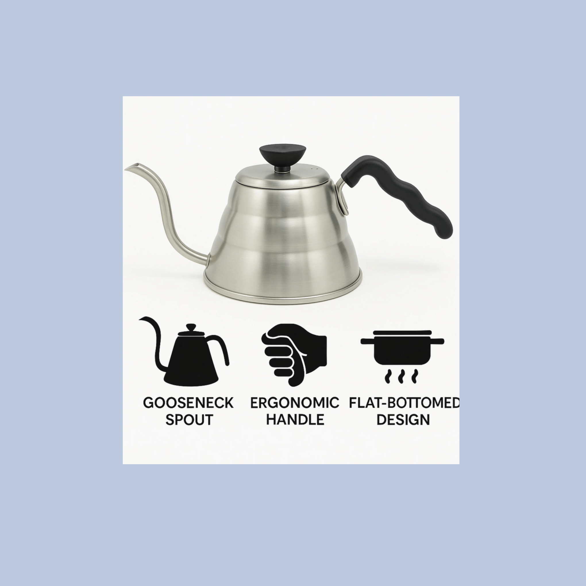 Regent Coffee Drip Kettle – Curvy Gooseneck – Stainless Steel – 1 Litre