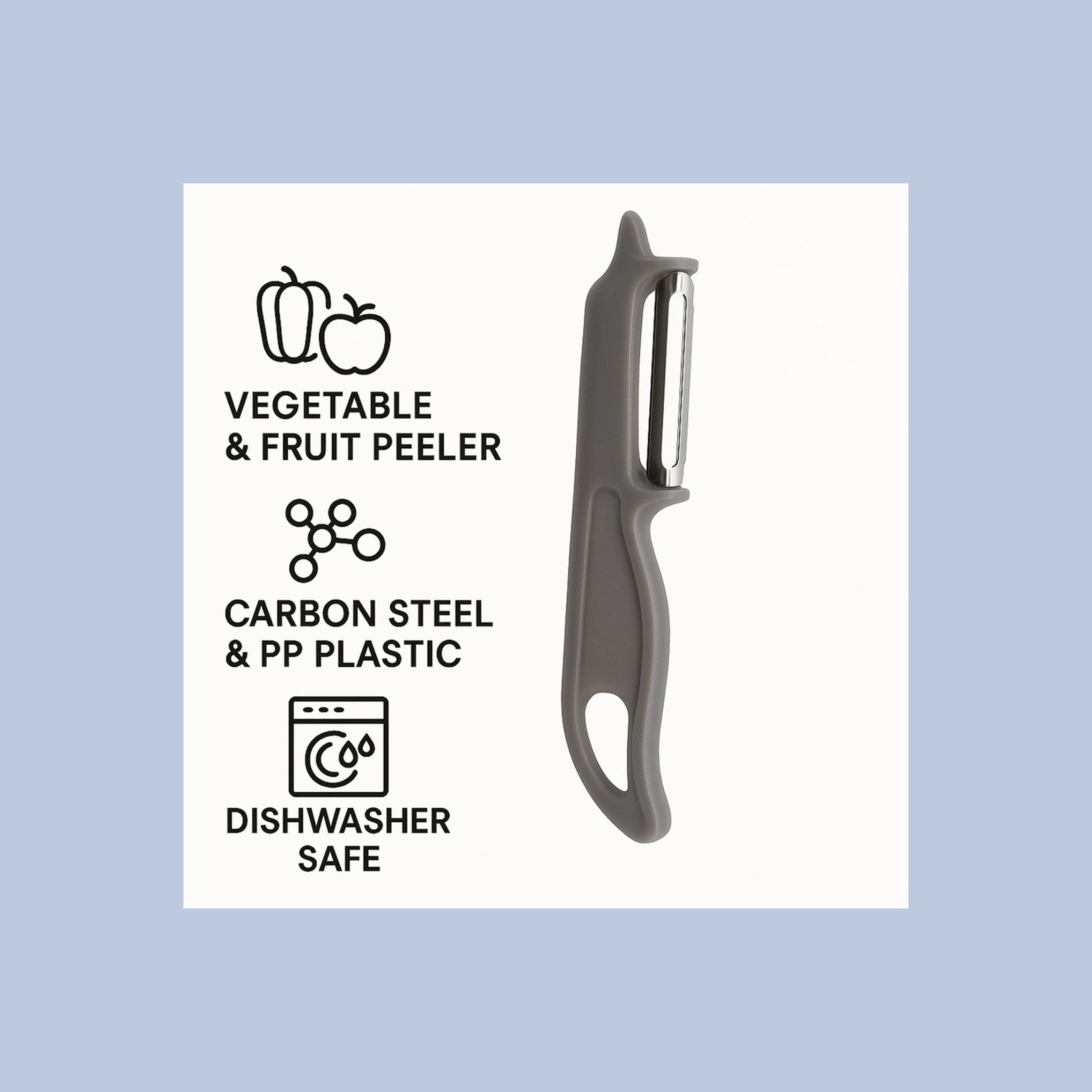 Regent  Kitchen Peeler – Stainless Steel Blade – Grey Handle – 145mm