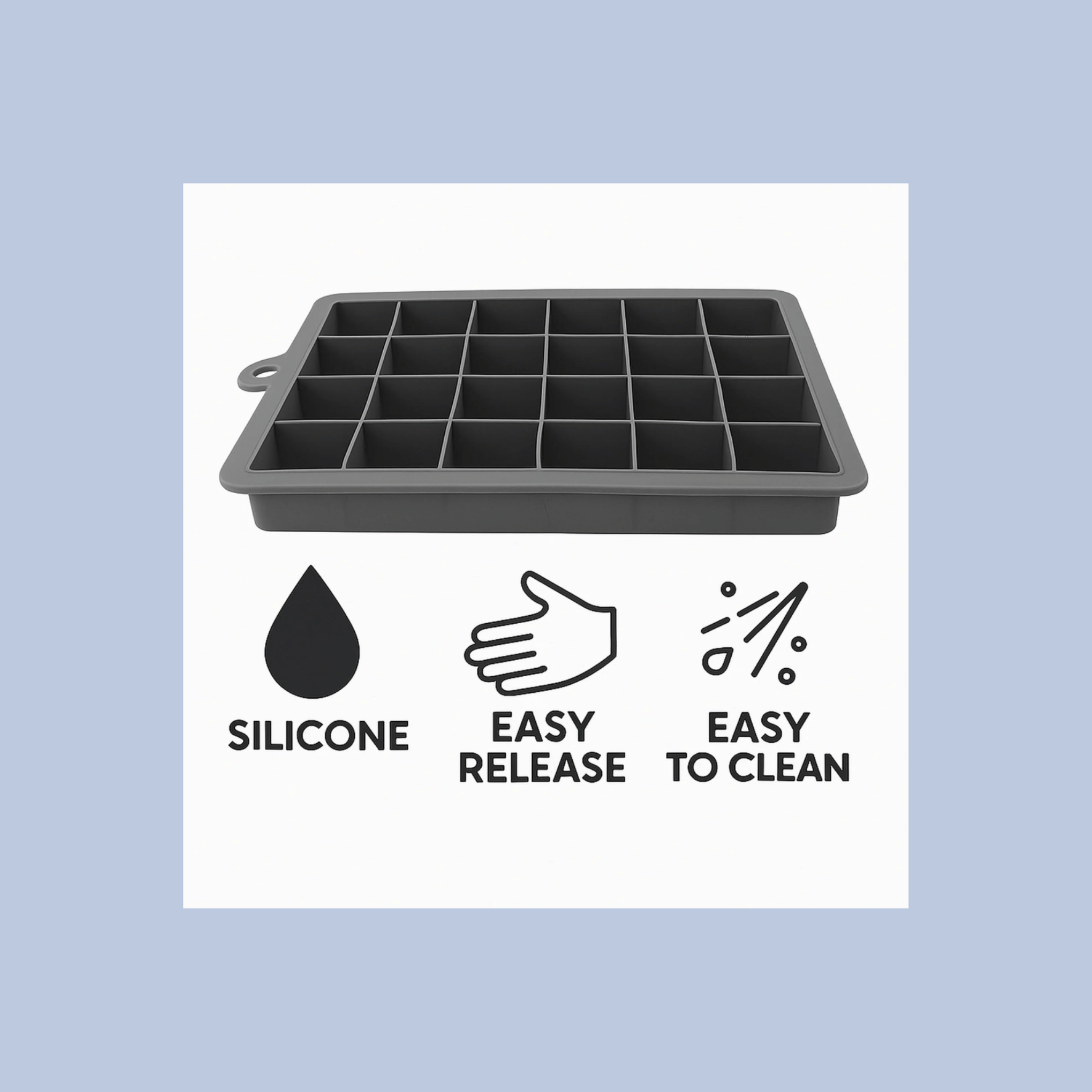 Bar Butler Silicone Ice Cube Tray – Grey – 24 Cube – 195 x 125 x 25mm