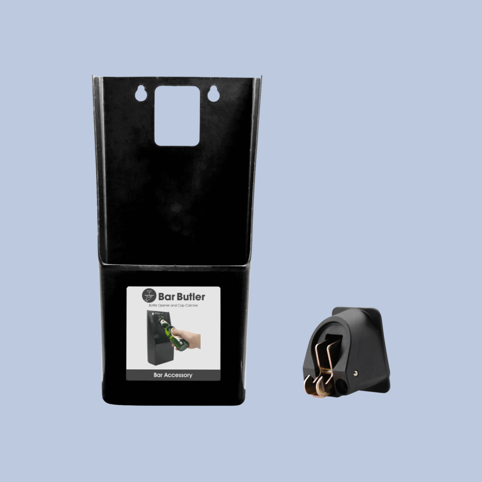 Bar Butler Wall Mount Bottle Opener – With Cap Catcher – Black – 140 x 85 x 300mm