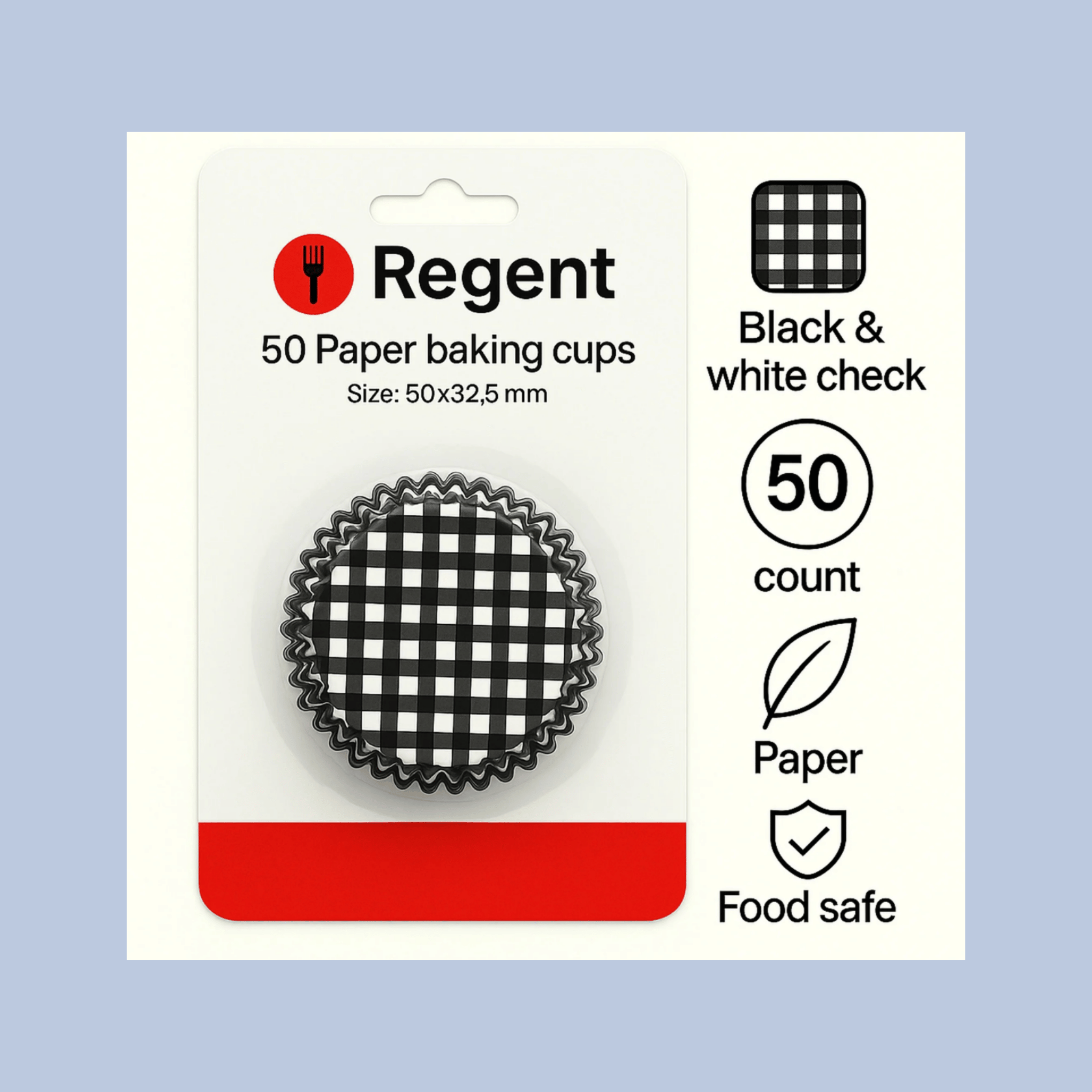 Regent Cake Cups – Black & White Check – 50 Pack – 50 x 32.5mm