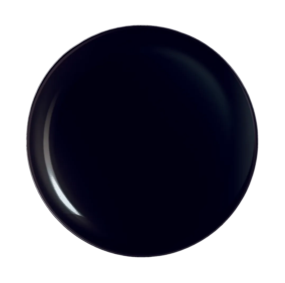 Black round plate on a white background