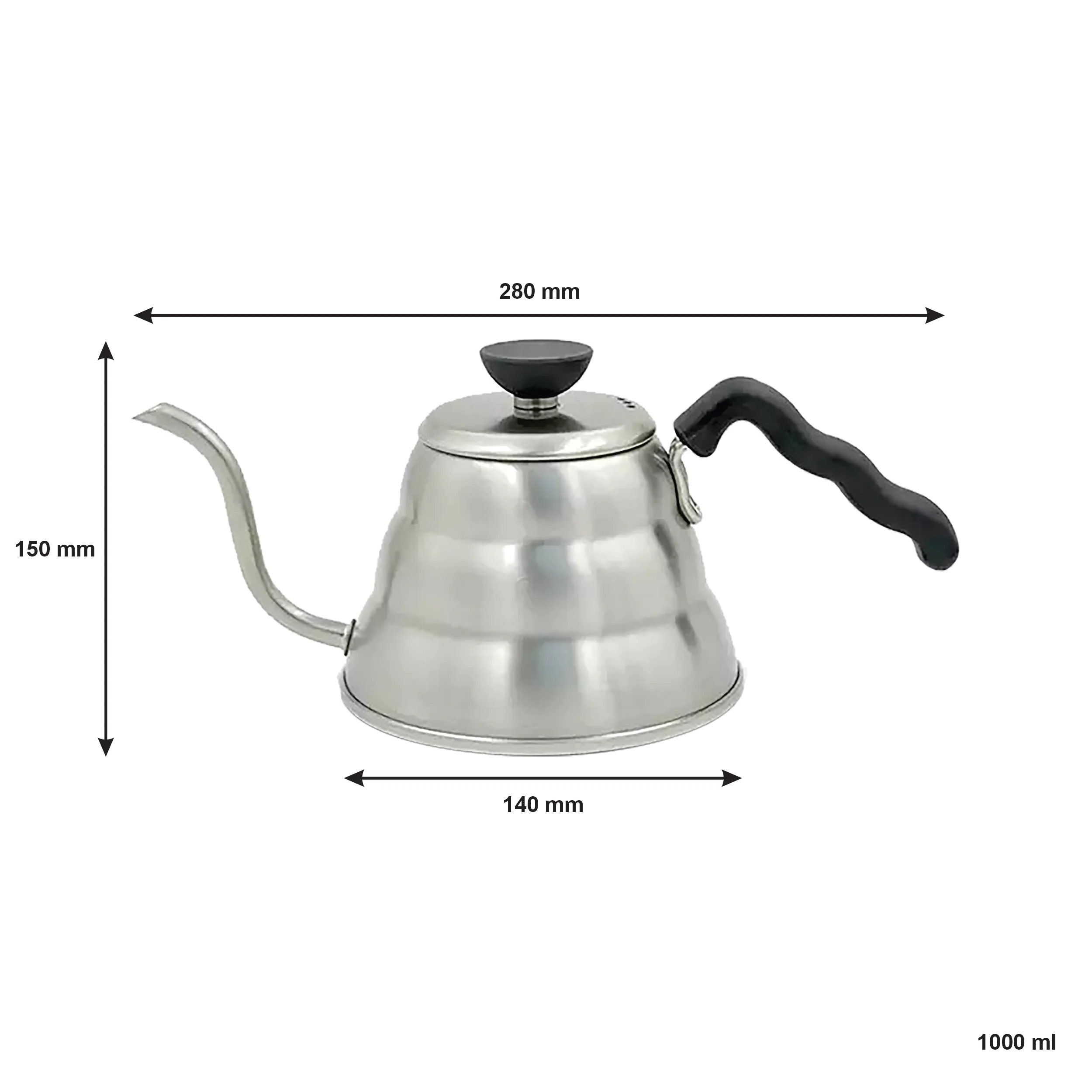 Regent Coffee Drip Kettle – Curvy Gooseneck – Stainless Steel – 1 Litre