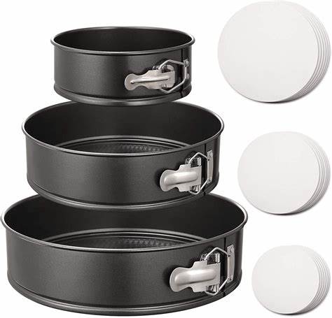 REGENT BAKEWARE SPRINGFORM ROUND NON STICK CAKE PANS 3PC SET, (235/255/275MM DIA) Regent